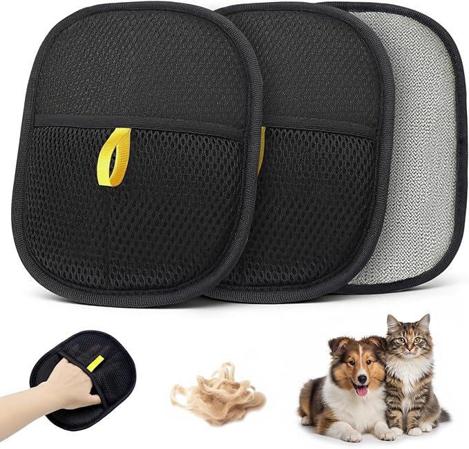 PETSWEET 2 Pack Pet Hair Removal Glove for Cats & Dogs, Electrostatic Pet Hair Remover Gloves for Cats Hair, Reusable Magic Brush Pet Hair Remover Tool for Couch, Pet Bed, Clothes