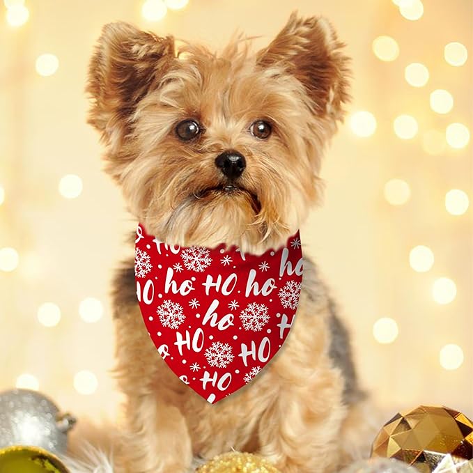 Christmas Dog Bandanas Reversible 2 Pack Small, Red Santa Claus Snowman Snowflakes Christmas Pet Bandanas Set Adjustable Triangle Winter Xmas Holiday Scarves for Small Medium Boy Girl Dogs