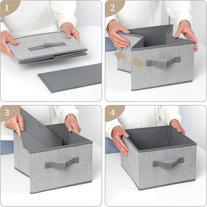 EITMOW Storage Baskets, 11-Inch Woven Fabric Bins, Storage Cubes with Reinforced Handles, Organizer Bins for Closet Shelves, Foldable, for Toys, Clothes, Natural Beige (2PCS/Grey-11*11*7.8inch)