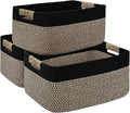 3 Pack Large Storage Basket for Organizing, 17.5"x13.5"x7.5" Woven Basket for Shelves, Closet Cube Storage Bins with Wrapped Handle, Cotton Rope Baskets for Kitchen, Clothes, Toys(Black & Brown)