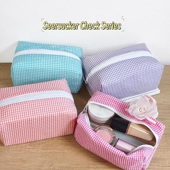 STARDW Checkered Makeup Bag Cute Cosmetic Bags for Women and Girls, Travel Toiletry Bag, Small Zipper Makeup Pouch, Purse Organizer Pouches Canvas Lining