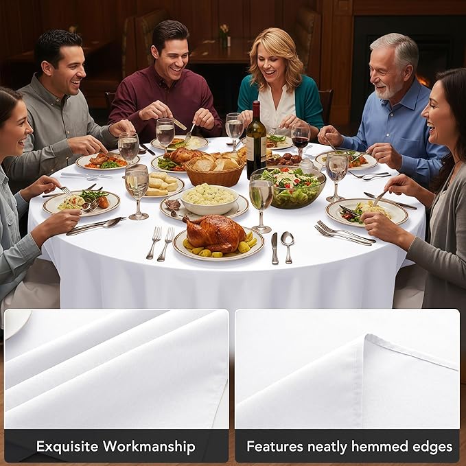 10-Pack White Round Tablecloths, 108 Inches, Stain-Resistant Polyester for 4-5 Ft Round Tables - Washable Table Covers for Weddings, Banquets, Birthday Parties, Events