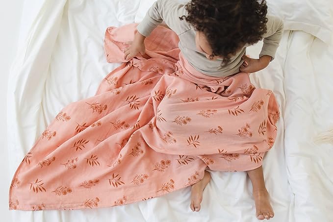 Leyl&Ari Muslin Baby Swaddle Blanket | 100% Organic Receiving Wrap (Peach/Wildflowers)
