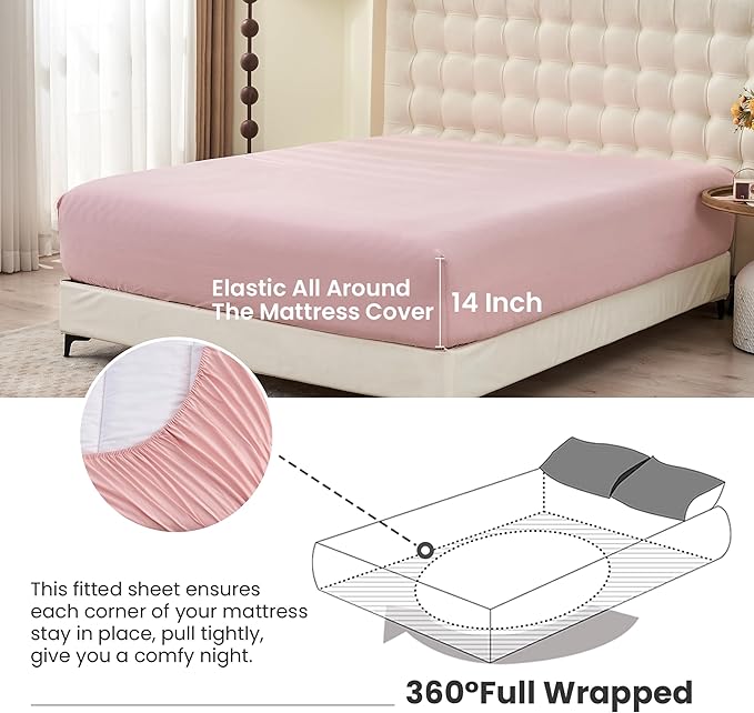 Simple&Opulence Belgian Linen Sheet Set Solid Color - 4 Pieces (1 Flat Sheet & 1 Fitted Sheet & 2 Pillowcases) Natural Flax Cotton Blend Soft Bedding Breathable Farmhouse - Pale Pink, Queen Size