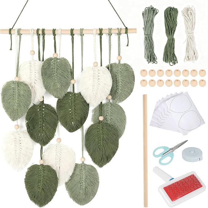 DIY Macrame Leaf Wall Hanging Beginners Macrame Kit, Includes Detailed Step-by-Step Instructions, Boho Macrame Leaf Tapestry Kit Wall Hanging, Handmade Enthusiast Gift for Home Living Room Bedroom