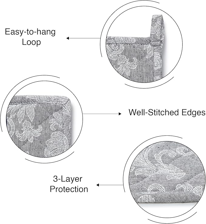 Pot Holders for Kitchen | Heat Resistant Pads | Set of 2 | Hot Dish Holder Sets | 8x8 in |for Cooking, Baking, Grilling, Microwave & BBQ, Chambray Grey by Encasa XO