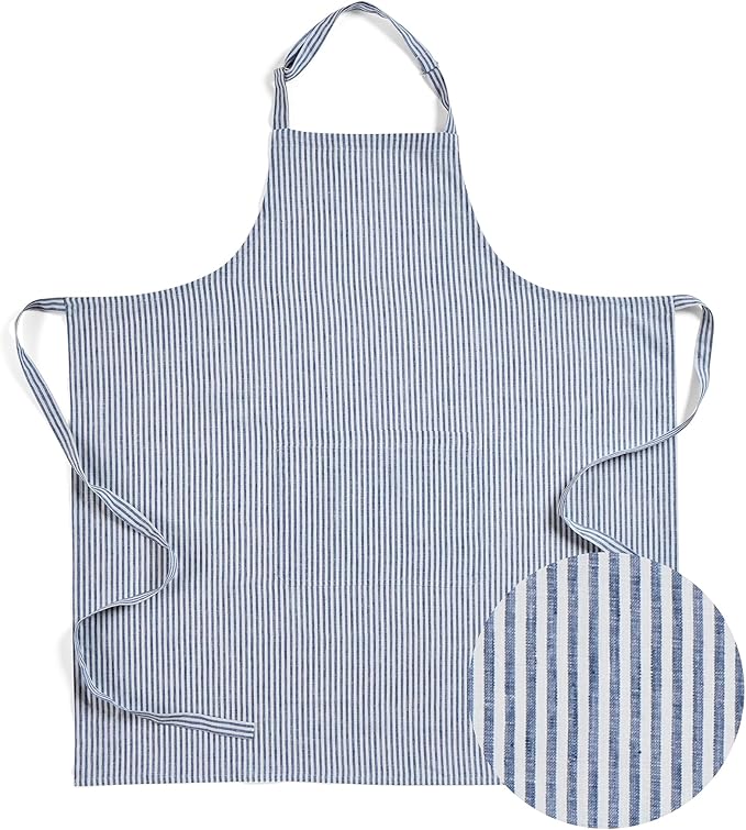 Solino Home 100% Pure Linen Apron for Women & Men - Full Midi Bib Apron Adjustable Neck Strap with Center Pockets for Kitchen