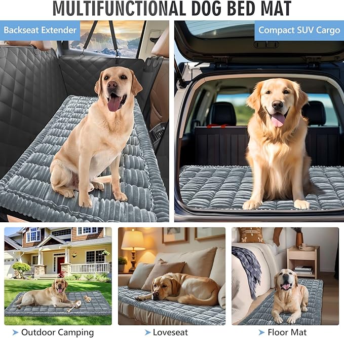 ROUWINNE Backseat Dog Bed Non-Slip, Dog Bed for Car Back Seat Soft and Comfortable, Back Seat Pet Bed Mat for Travel, Pet Car Blanket for Backseat Extender and Seat Covers 51”X 23.5”Light Grey