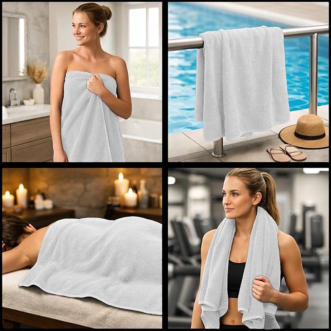 RIVERSIDE Pack of 2 Extra Large Bath Sheets 35 x 70 Inches - 100% Ring Spun Cotton Hotel Quality Oversized Bath Towels - Super Soft, Highly Absorbent & Quicker to Dry - White