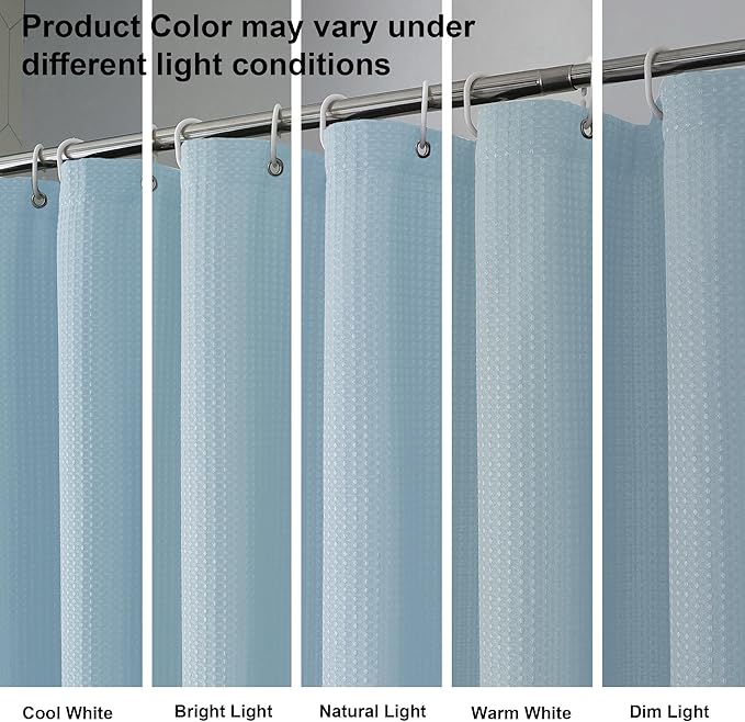 OVZME Stall Fabric Shower Curtain Set - 36Wx72L, Waffle Weave 230GSM Heavy Duty Small Shower Curtains for Narrow Stall Size, Machine Washable Bath Curtain with 12 Plastic Hooks, Glacier Blue