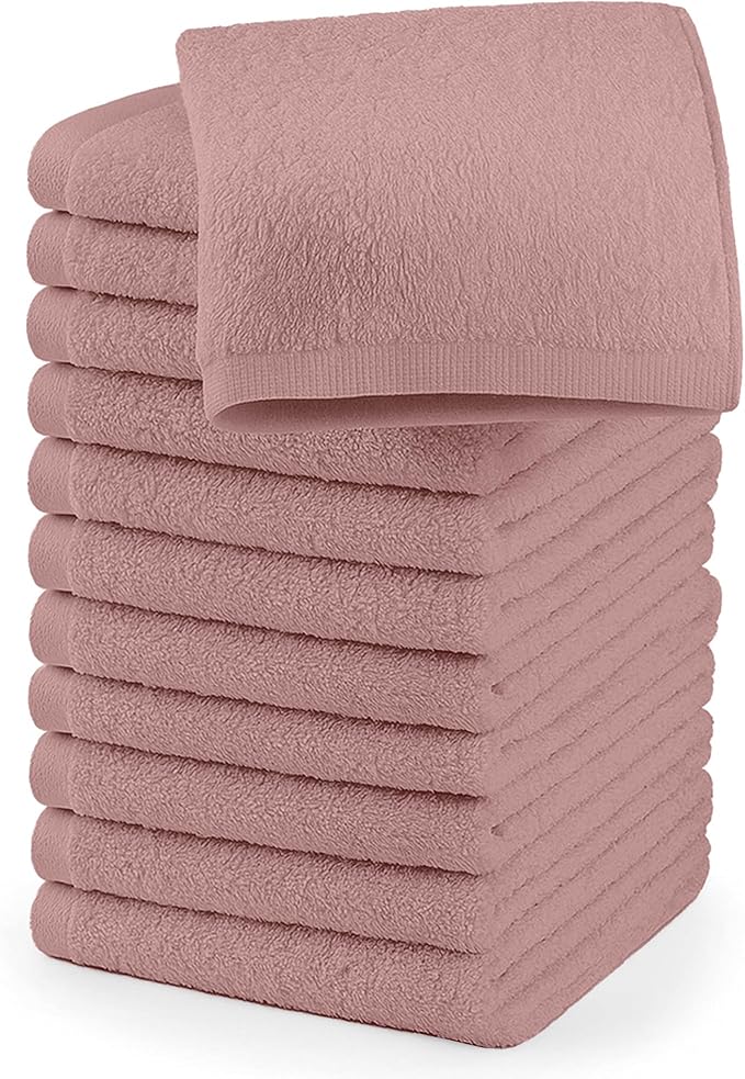 RIVERSIDE 12 Pack Washcloths - 12x12 Inches, 500 GSM, 100% Ring-Spun Cotton - Soft, Absorbent & Durable Face and Body Towels - for Bathroom, Spa, Gym, Makeup Removal & Everyday Use - Dusty Rose