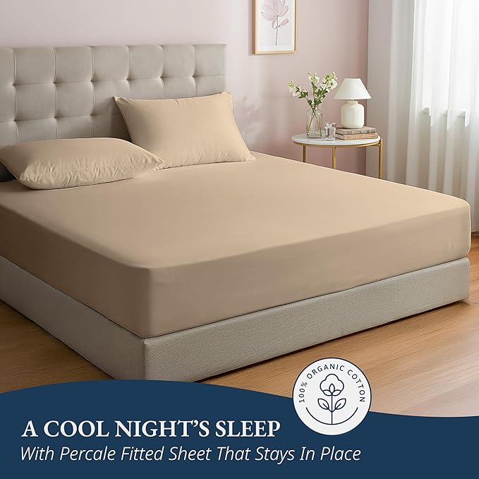 LANE LINEN Fitted Sheet Full Size, 100% Organic Cotton, 3Pc Set (1 Fitted Sheet, 2 Pillowcases), Percale Weave, Full Bed Fitted Sheets, Ultra Soft, Fits Mattress Upto 15" Deep - Linen (No Flat Sheet)