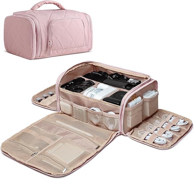 Marscamd Cable Organizer Bag, Travel Cord & Charger Organizer Pouch for Tech Accessories & Electronics, Home Storage, Pink