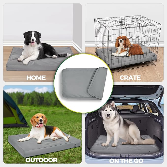 Waterproof Dog Bed Cover Replacement Washable, Easy to Clean, Pet Hair Resistant, Heavy Duty Oxford, Zipper Closure, Indoor/Outdoor Use, Fits 42 Inch Dog Crate - Extra Large XL - 41"x 27"x 4" - Grey