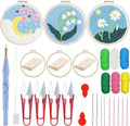 Woohome Punch Needle Kit Included Plastic Hoops, Punch Needle Cloth, Color Yarn and Punch Needle Tools for Adults, Beginners (Chrysanthemum and Cherry Blossom)