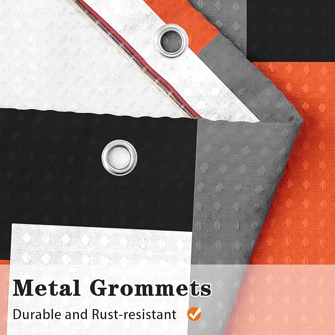 Culudea Geometric Orange White Shower Curtain Set, Black and Gray Modern Bathroom Window Waterproof Shower Curtain Set for Bathroom Decor