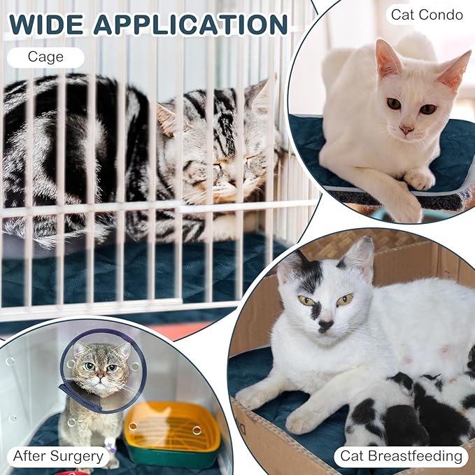 Clysee 2 Pack Self Heating Cat Mat Self Warming Pet Pads Washable Kennel Mat Dog Crate Pad Reflects Body Heat Non Skid Cat Thermal Pads for Puppy Indoor Outdoor(Blue,16 x 20 Inches)