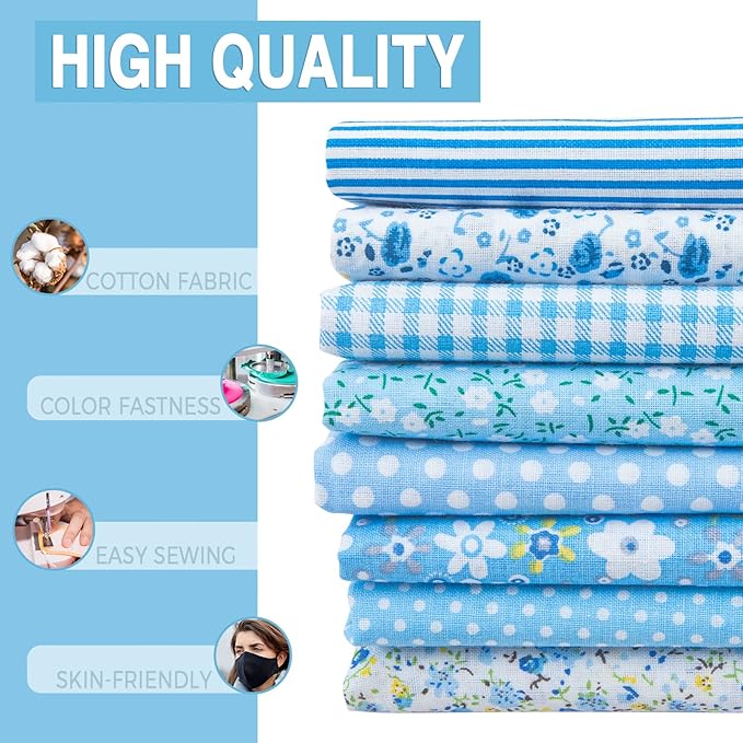 Aubliss 8pcs Fat Quarter Fabric Bundles (100% Cotton - 20‘’ x 20‘’) Quilting Cotton Craft Fabric Pre-Cut Squares Sheets for Patchwork Sewing Quilting Crafting