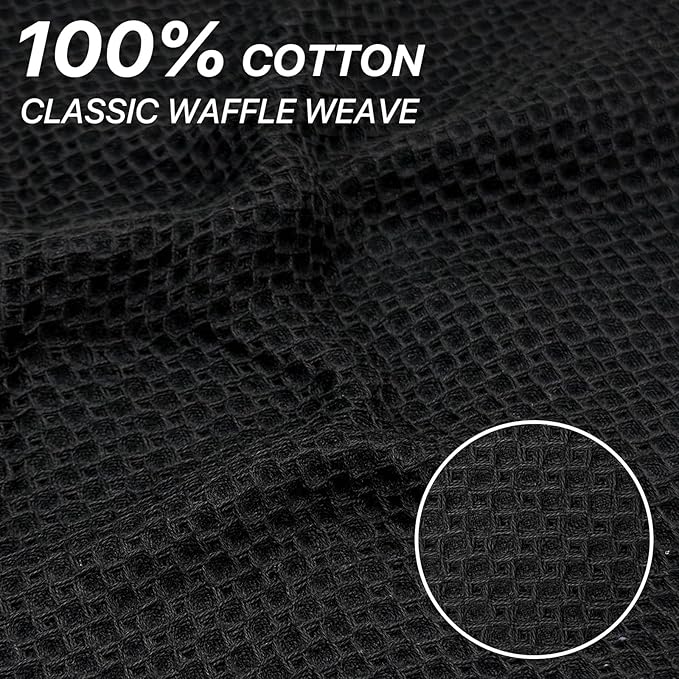 FreeNook 100% Cotton Waffle Weave Kitchen Towels, 8 Pack Dish Cloths for Washing Dishes, Ultra Soft Absorbent Dish Towels, Quick Drying Kitchen Rags, 12x12 Inches, Black