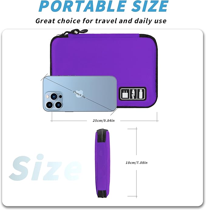 Miavers Electronics Organizer, Portable Cable Organizer Bags, Travel Electronic Accessories Storage Case for Cables, Cords, Charger, Phone (Purple)