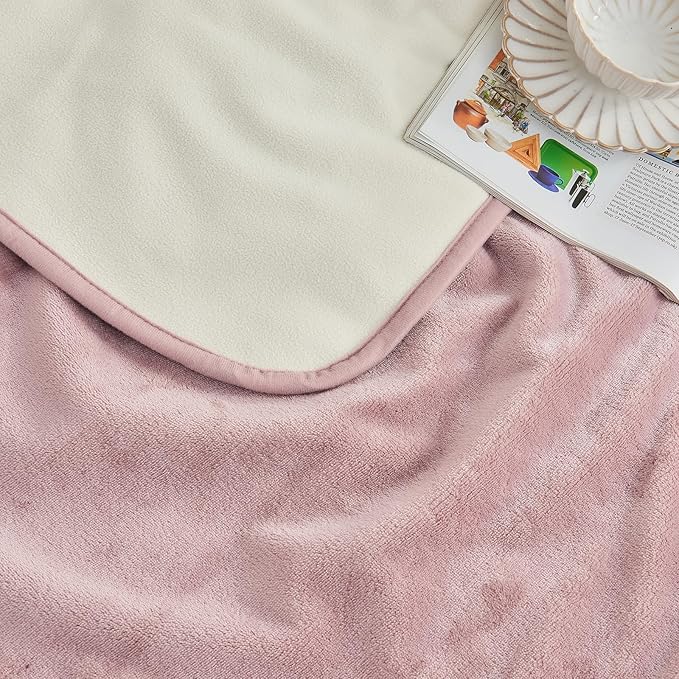 Yaning Waterproof Blanket 40"x60" for Adults, Reversible Waterproof Bed Cover for Dogs Cats Pets, Soft Leakproof Blanket for Bed Couch Sofa Furniture Protector, Dusty Pink/Off White