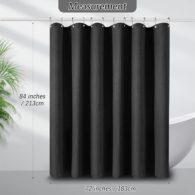 PANGSINNE 84 inch Long Waffle Textured Fabric Shower Curtains, 256GSM Heavy Duty Weighted Shower Curtains, Hotel Quality Luxury Polyester Bathroom Curtain with 12 Hooks, 72Wx84H
