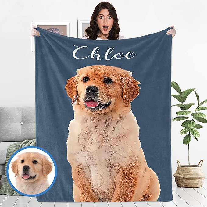 Ecautly Personalized Pets Blanket with Photos, Custom Dog Blanket for Small Dogs, Personalized Dog Blankets with Picture, Dog Memorial Gifts for Loss of Dog, Gifts for Pets Bereavement/Passing Away