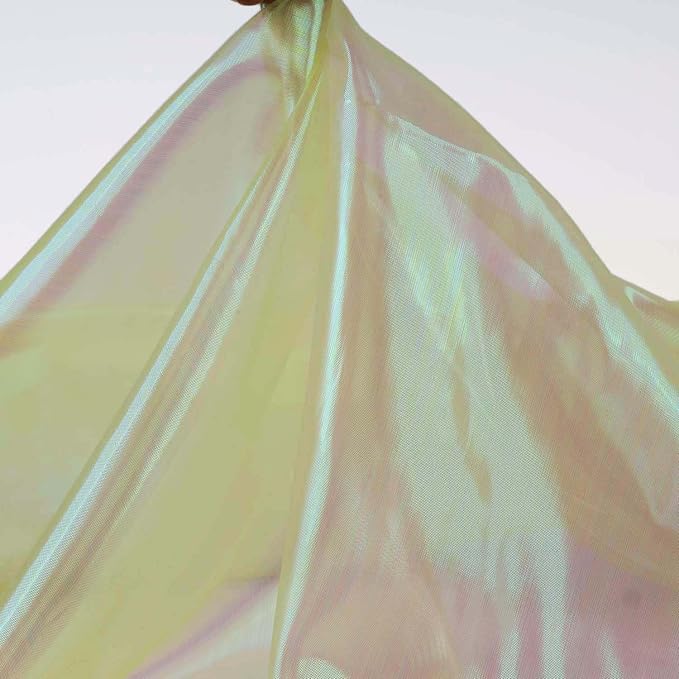 Sheer Iridescent Organza Fabric 58 Inches Wide - 5 Yards Precut - Shinny Wedding Party Decor Fairy Costume Voile Doll Clothes Sewing - Yellow