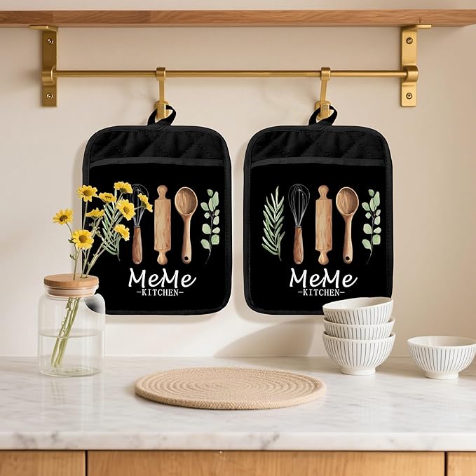 Meme Gifts for Grandma Kitchen Pot Holders 2 Pack Set, Meme Grandma Gifts for Birthday Christmas, Grandmother Heat Resistant Oven Hot Pads for Kitchen Countertop Baking,111 potholder