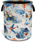 Airplane Laundry Basket Hot Air Balloon Clouds Foldable Waterproof Oxford Cloth Funny Tote Bag Laundry Hamper Clothes Storage Bucket Toy Organizer For Bathroom/Laundry Storage/Bedroom 18.9x16.5 Inch