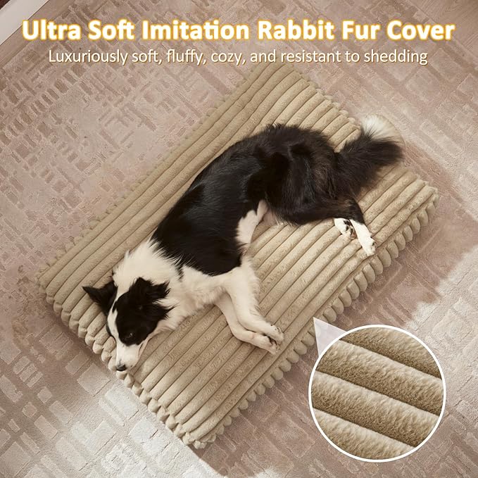 XL Dog Bed, Flat Pet Beds with Removable Washable Cover, Pet Mat Cute Dog Crate Bed Thick Shredded Chopped Crate Foam & Anti Slip Bottom for Indoor, 42"x27"x4"