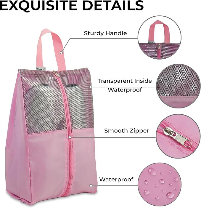 HANOZI Shoe Bags For Travel, Used As For Storage or Shoe Travel Bag, Featuring Waterproof Nylon Sneaker Bag. (Light Pink, 2 Pack, Medium)