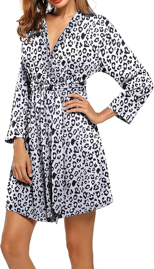 HOTOUCH Womens Robe Lightweight Short Knit Bathrobe Soft Ladies Sleepwear with Pockets