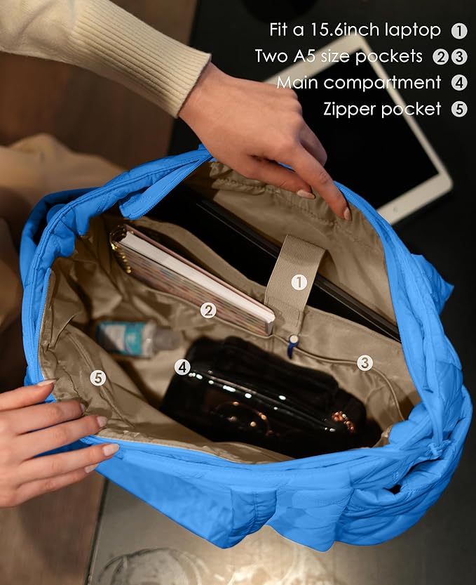 Uselike Tote Bag for Women, Lightweight Puffer Tote Work Bags with Compartments for Travel, Quilted Shoulder Bag with Zipper