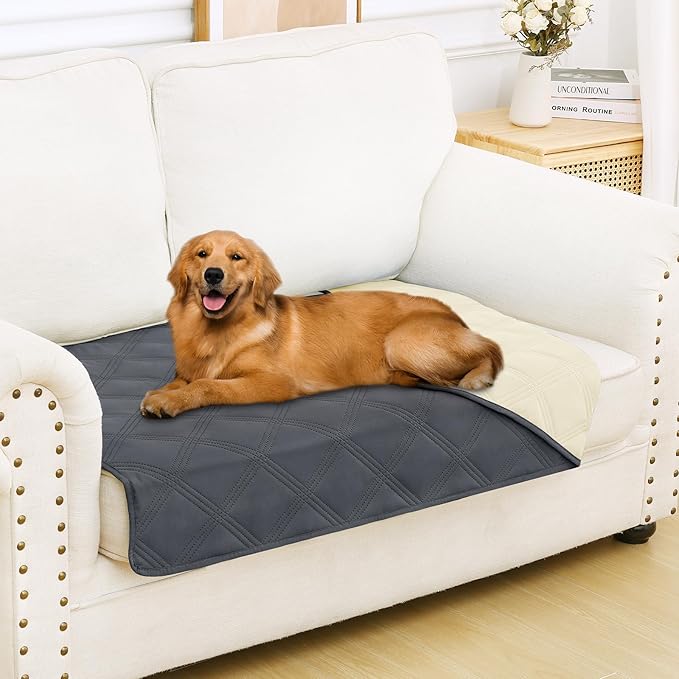 Smiry Waterproof Dog Bed Cover Blanket 30x53, Soft Reversible Pet Blanket, Washable Leakproof Cats Dogs Couch Cover for Sofa, Couch, Furniture, Lattice, Dark Grey/Beige