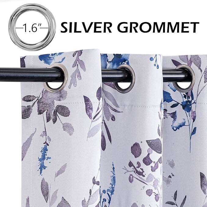 MYSKY HOME Curtains for Bedroom Blue Floral Blackout Curtains 63 inch Long 2 Panels for Living Room Darkening Curtains Thermal Insulated Vintage Painting Flower Leaf Grommet Top Drapess