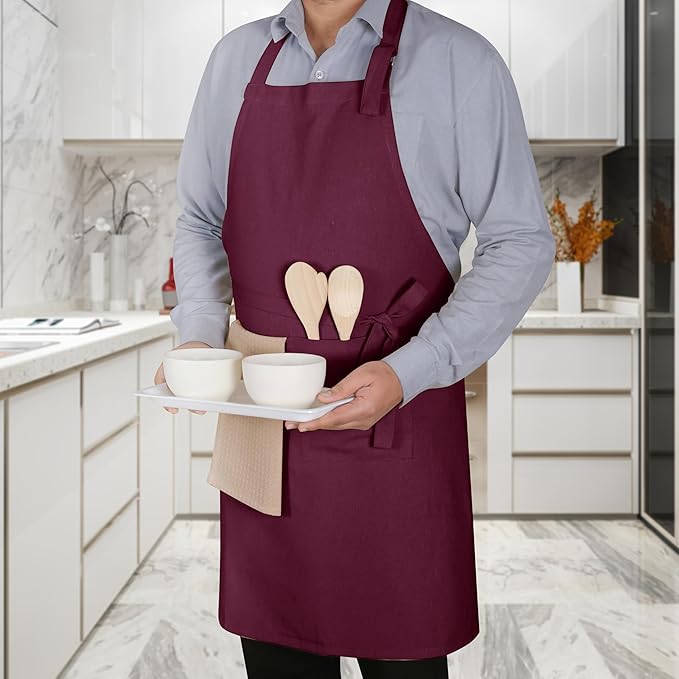 Native Fab Kitchen Apron 2 Pack - 100% Cotton Adjustable, Durable Apron with Pockets, Perfect for Cooking, Baking, Grilling