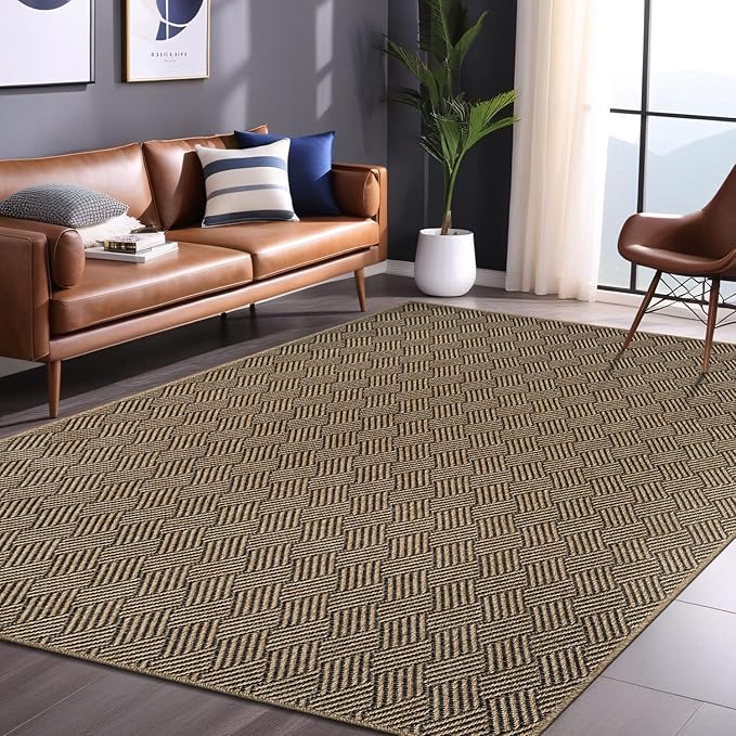 Easy Jute Rugs 4x6 Herringbone Natural Color Living Room Indoor Outdoor Area Rug for Patio and Kitchen Rug High Traffic Washable Easy to Clean Solid Boho Woven Design Carpet (4 x 6)