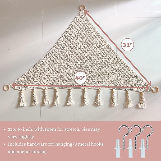 Sasa Baby and Toddler Macrame Toy Hammock for Stuffed Animals - Plushie Toy Hammock for Baby Girl Nursery Decor, Plush Hammock, Stuffy Hammock, Hanging Stuffed Animal Organizer, Sweet Pink