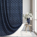 Siiluminisoy Extra Long Boho Farmhouse Shower Curtain, 72 x 78 Tufted Chevron Textured Striped Modern Minimalist Navy Blue Fabric Shower Curtain for Bathroom