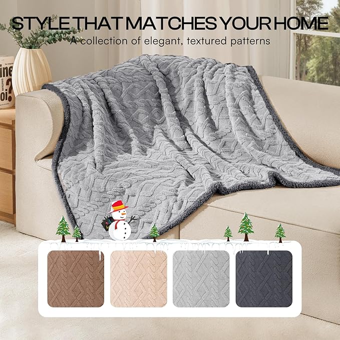 Luciphia Waterproof Pet Blanket, Liquid Pee Proof Dog Blankets for Sofa Bed Couch, Reversible Sherpa Fleece Furniture Protector Cover for Small Medium Large Dogs Cats,Light Grey Medium（57" x 40"）