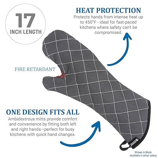 San Jamar Bestguard Oven Mitt with Reinforced Webguard Plus, Cotton, 17 Inches, Black