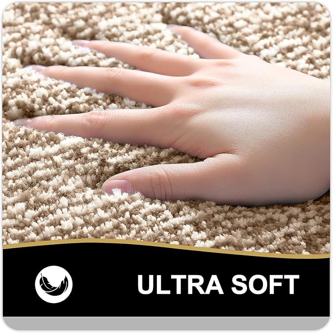 OLANLY Bathroom Rugs 24x16, Extra Soft and Absorbent Microfiber Bath Mat, Non-Slip, Machine Washable, Quick Dry Shaggy Bath Carpet, Suitable for Bathroom Floor, Tub, Shower (Small, Tan)