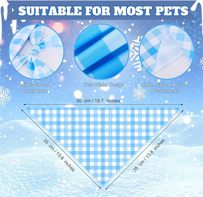 Abbylike 50 Pcs Winter Plaid Dog Bandanas Bulk Blue Bandanas for Dogs Triangle Kerchief Bibs Scarf Set for Pet Winter Costume Photo Props Accessories Pet Shops (19.7 x 13.8 x 13.8 Inch)