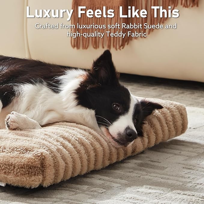 FURTIME Washable Dog Bed Medium Size Dogs, Deluxe Dog Crate Beds Comfy Fluffy Kennel Pad Anti-Slip Pet Sleeping Mat, Machine Washable Dogs Pillow, 29"x21"x3", Brown