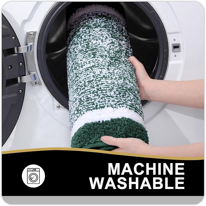 OLANLY Bathroom Rugs 30x20, Extra Soft and Absorbent Microfiber Bath Mat, Non-Slip, Machine Washable, Quick Dry Shaggy Bath Carpet, Suitable for Bathroom Floor, Tub, Shower (Medium, Blackish Green)