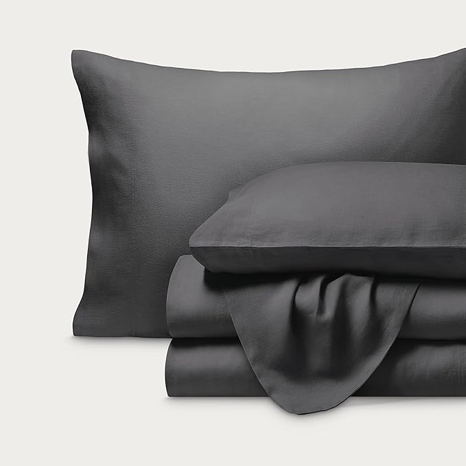 Bare Home Full Sheet Set - Luxury 100% European Linen - Deep Pockets - Easy Fit - 4 Piece Set - Bedding Sheets & Pillowcases (Full, Dark Grey)