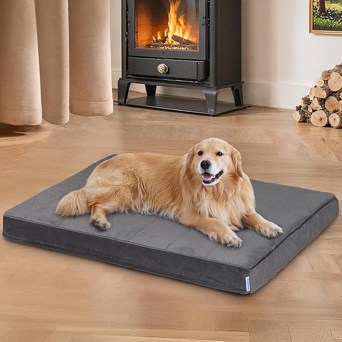 ZAKAPAWS Dog Bed for X Large Dog - Orthopedic Pet Beds with Memory Foam, Waterproof Removable Washable Cover with Non-Slip Bottom, Grey, 41" L x 27" W x 3" H