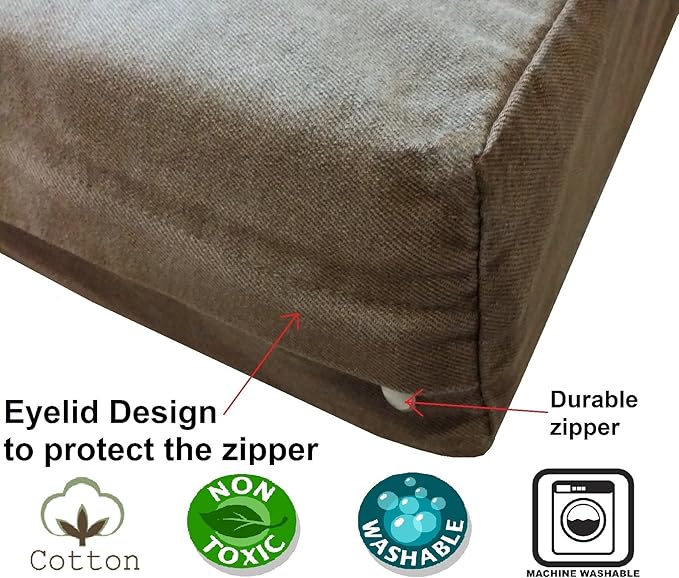 Dogbed4less Extra Large Orthopedic Memory Foam Dog Bed for Large Dogs with Durable Waterproof Internal Case, Removable Washable Denim Cover and Bonus Pet Bed Cover, 47X29X4 Fits 48X30 Dog Crate, Brown