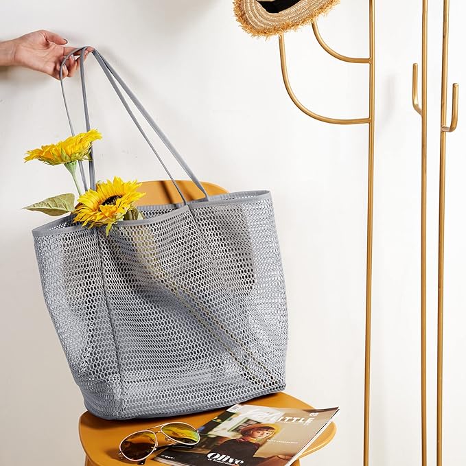 KALIDI BeachNylon Mesh Tote Bag, Casual Tote Bag Hobo Women Foldable MAX 23L Shoulder Bag For Beach Picnic Vacation